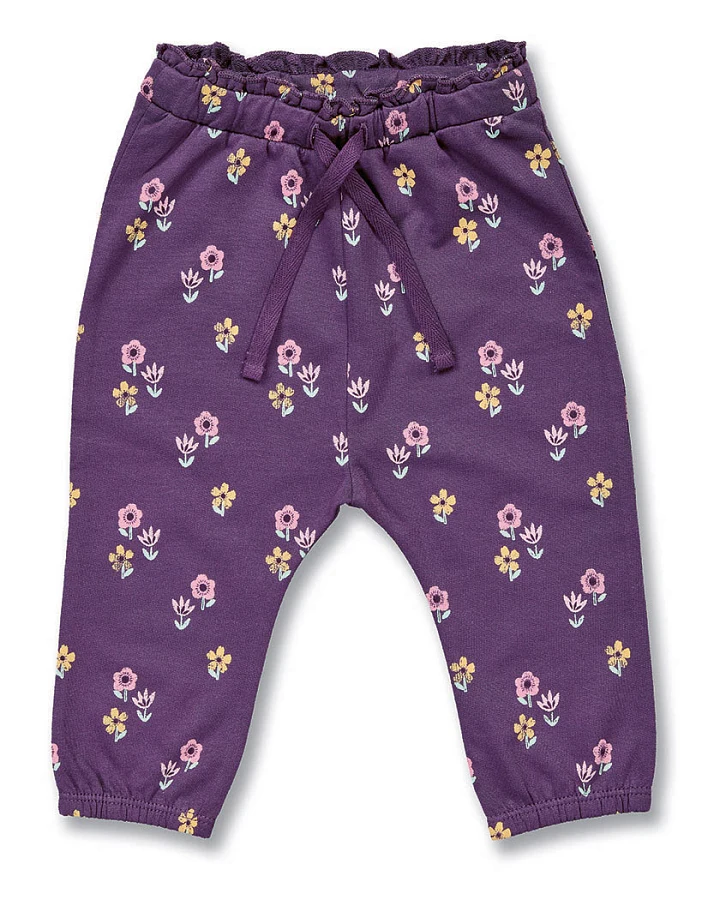 Babyhose mit Blumen-Druck auf Pflaume, Modell VANNA