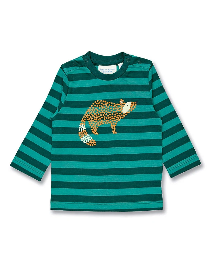 Baby Langarmshirt in Petrol geringelt, Modell ELAN