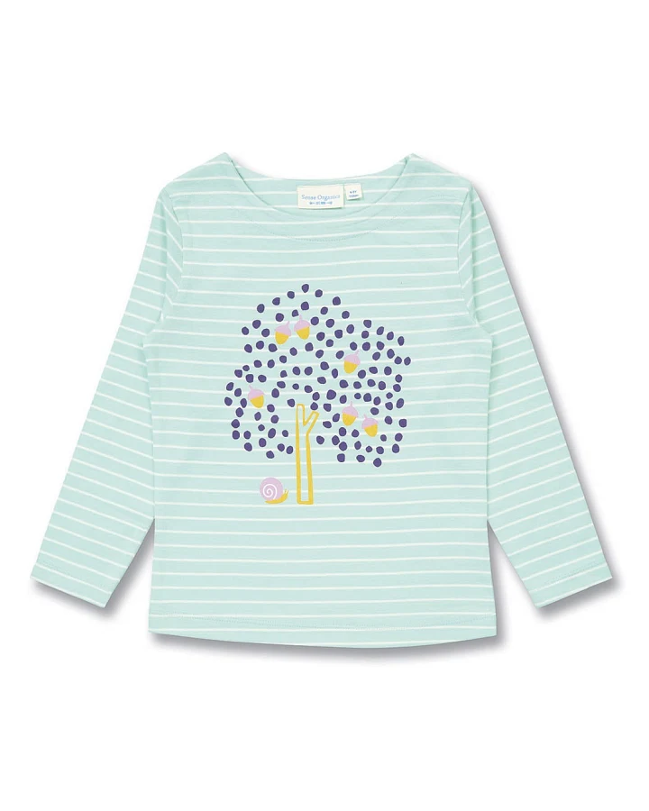 Mädchen Langarmshirt in Mintgrün-weiß geringelt, Modell ALUNA
