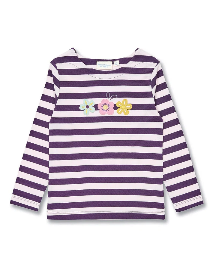 Mädchen Langarmshirt in Pflaume-Hellrosa geringelt, Modell ALUNA