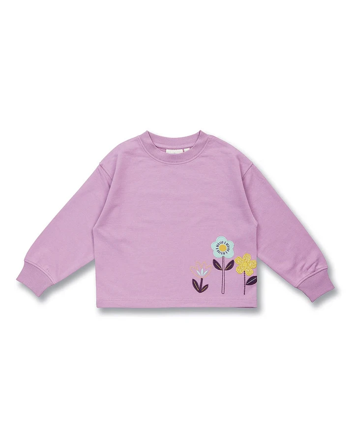 Mädchen Sweatshirt mit Blumen-Druck auf Flieder, Modell CALISSA
