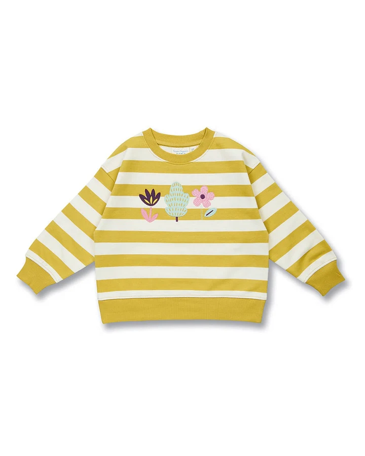 Mädchen Sweatshirt in Senfgrau-weiß geringelt, Modell DARI