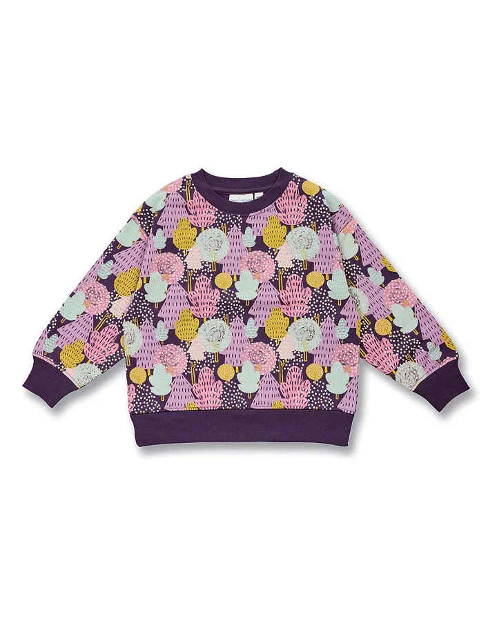 Mädchen Sweatshirt mit Baum-Druck auf Pflaume, Modell DARI