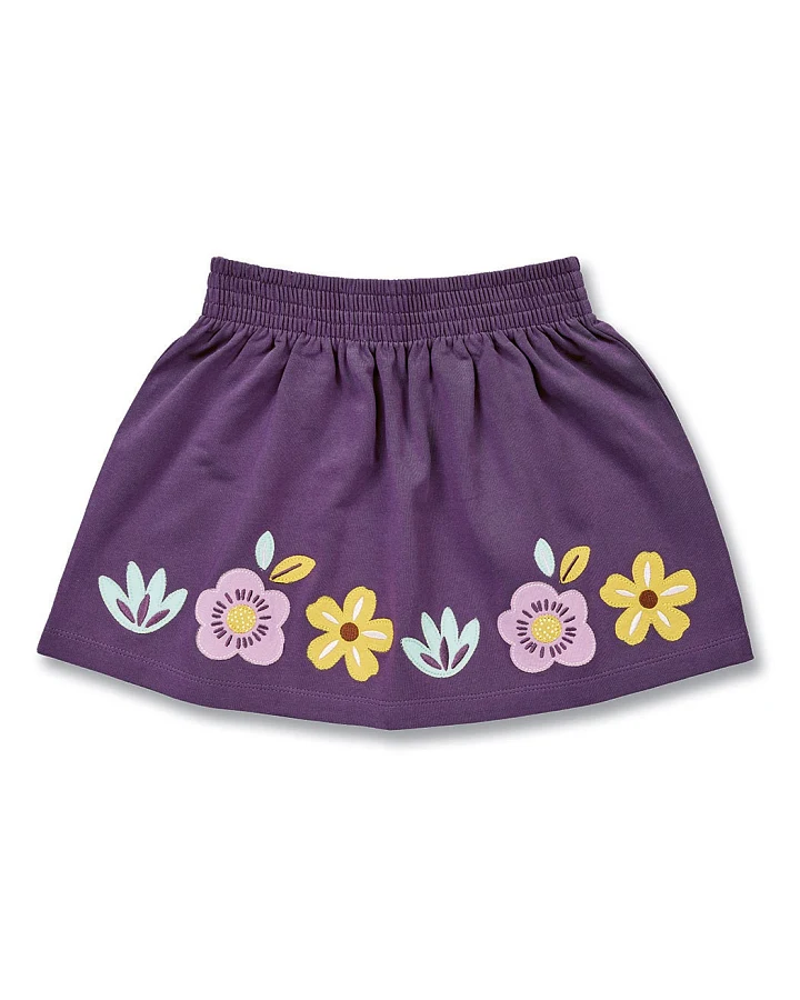 Mädchenrock mit Blumen-Stickerei auf Pflaume, Modell MALIA