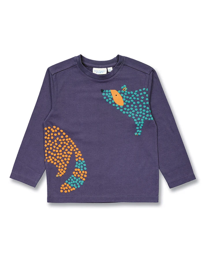 Kinder Langarmshirt mit Waschbär-Druck auf Blau, Modell LUKE