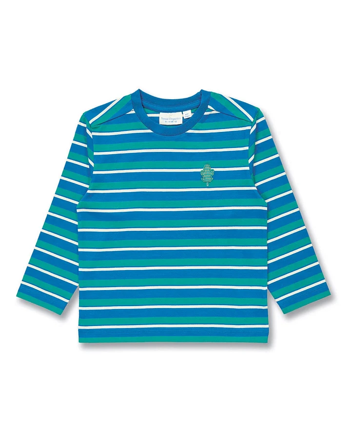 Kinder Langarmshirt in Blau-petrolgrün geringelt, Modell LUKE