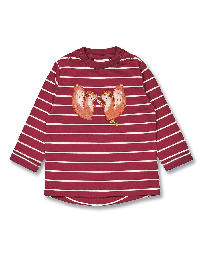 Baby Langarmshirt in Weinrot-weiß geringelt, Modell LEJA