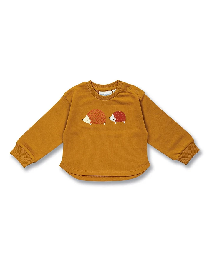 Baby Sweatshirt mit Igel-Motiv auf Currygelb, Modell ABISSA