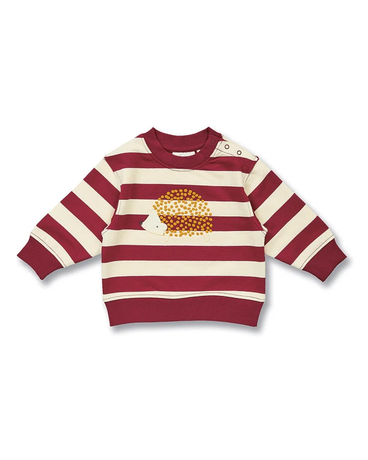 Baby Sweatshirt in Weinrot-cremeweiß geringelt, Modell SIAM