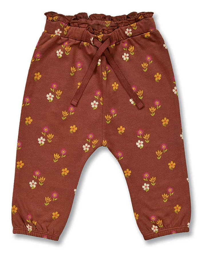 Babyhose mit Blumen-Druck auf Braun, Modell VANNA