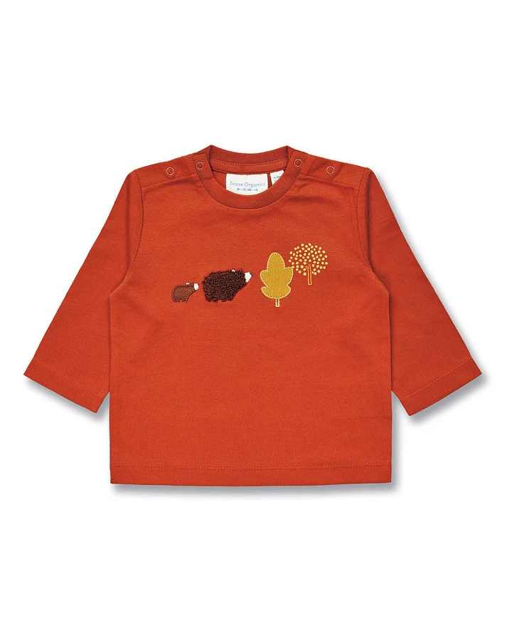 Baby Langarmshirt in Terrakottarot, Modell ELAN