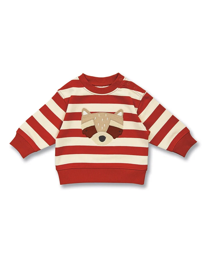 Baby Sweatshirt in Terrakottarot-cremeweiß geringelt, Modell SIAM