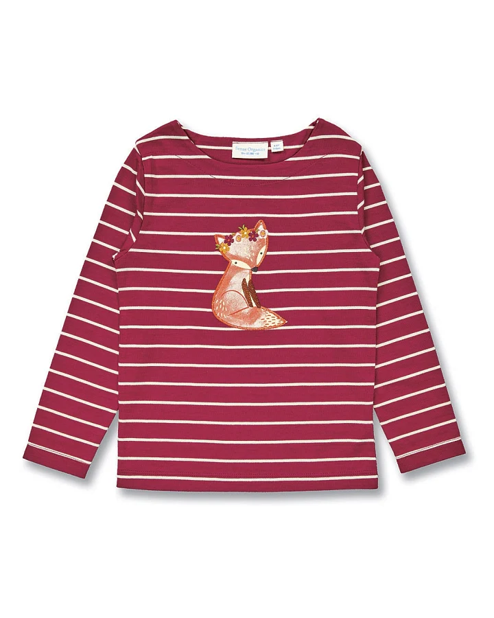 Mädchen Langarmshirt in Weinrot-weiß geringelt, Modell ALUNA