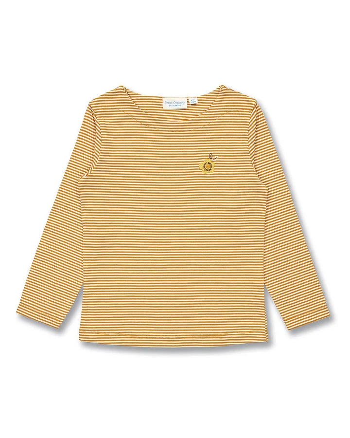 Mädchen Langarmshirt in Currygelb-weiß geringelt, Modell ALUNA