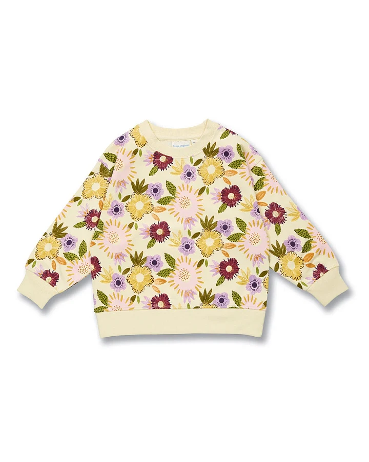 Kinder Sweatshirt mit Blumendruck auf Cremeweiß, Modell DARI