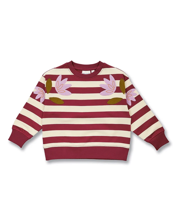 Kinder Sweatshirt in Weinrot-cremeweiß geringelt, Modell DARI