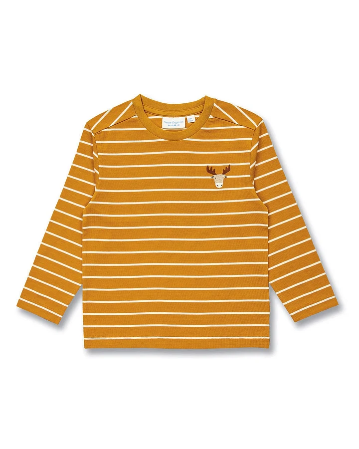 Kinder Langarmshirt in Currygelb-weiß geringelt, Modell LUKE