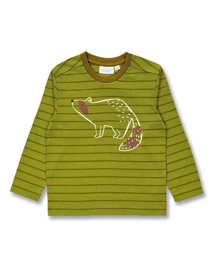 Kinder Langarmshirt in Farngrün-Olivgrün geringelt, Modell LUKE