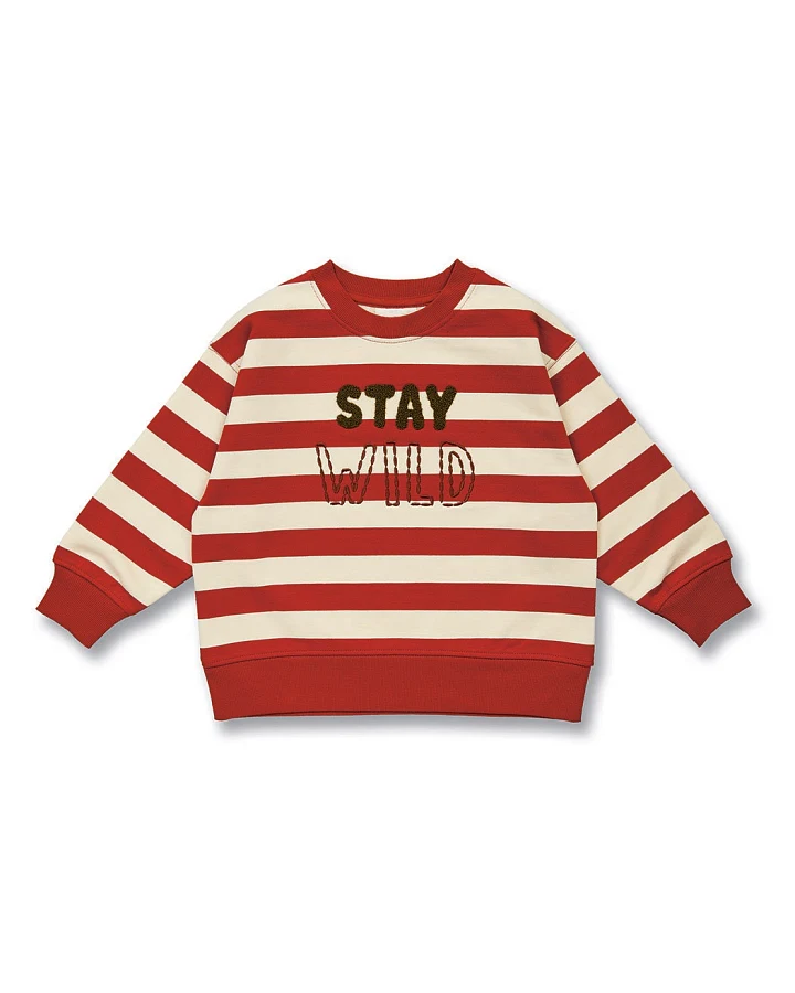 Kinder Sweatshirt in Terrakottarot-cremeweiß geringelt, Modell DARI