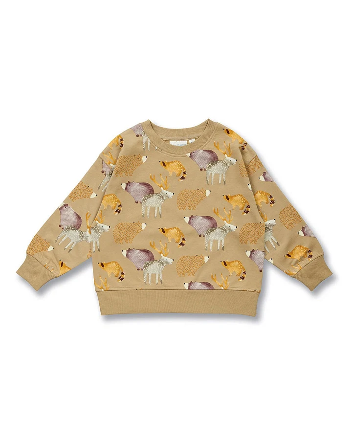 Kinder Sweatshirt Waldtier-Druck auf Braun, Modell DARI