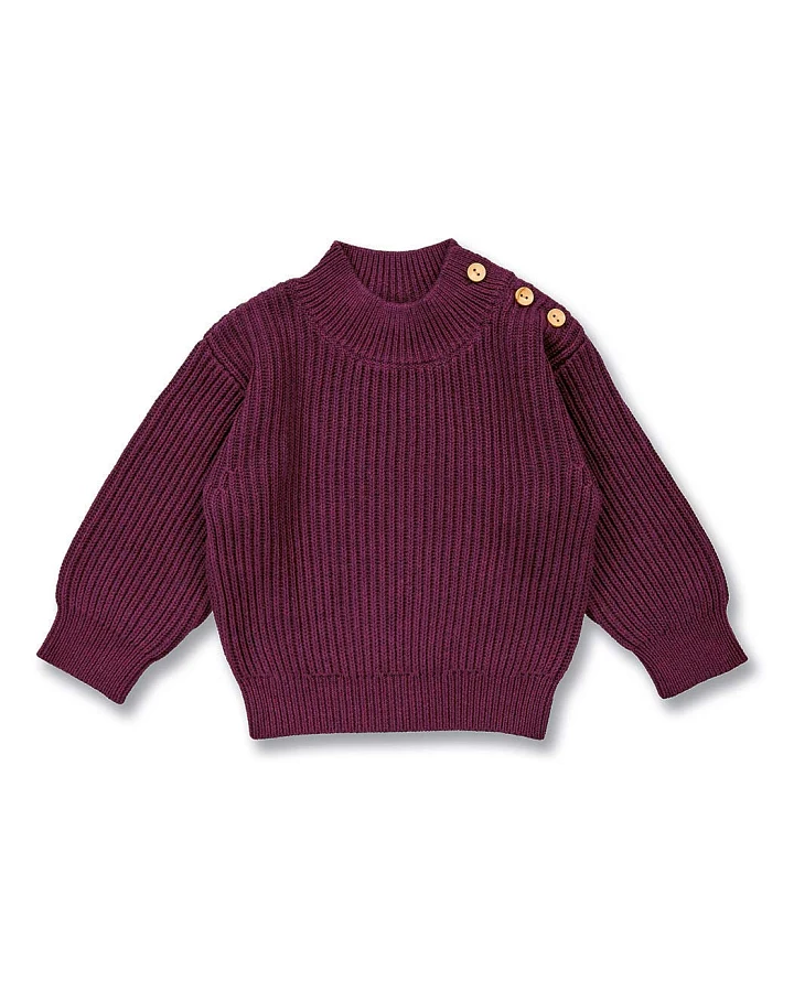 Strickpullover für Babys in Bordeauxrot Melange, Modell VARUNY
