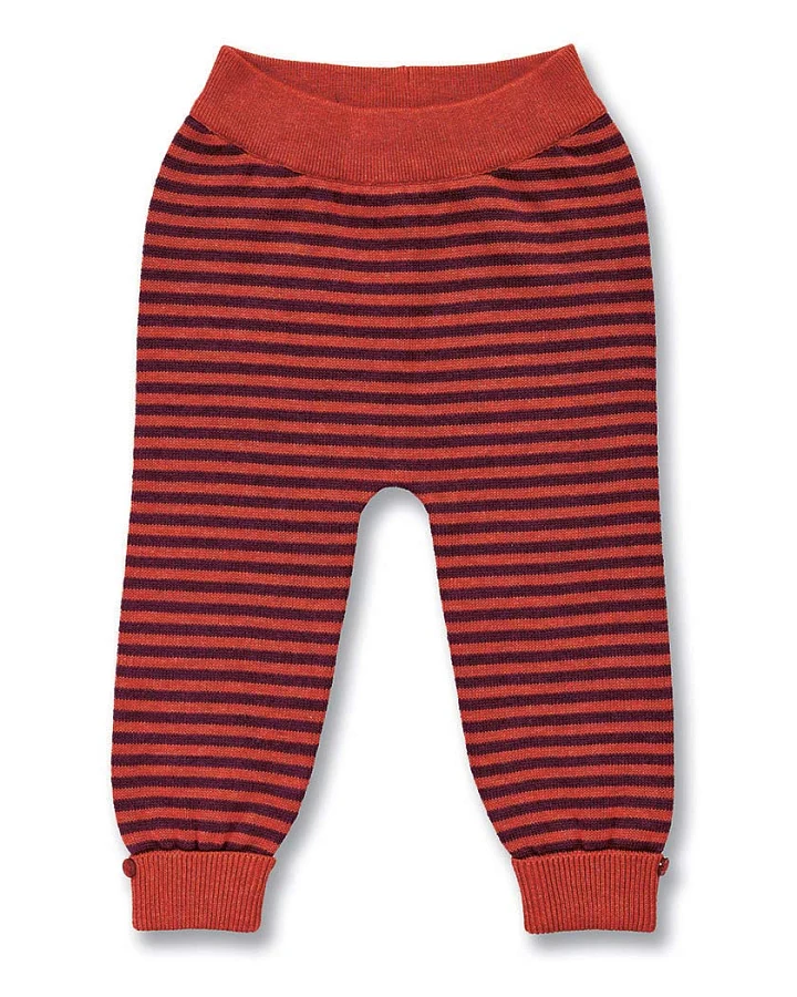 Baby Strickleggings in Terrakotta-Bordeauxrot geringelt, Modell PABLO