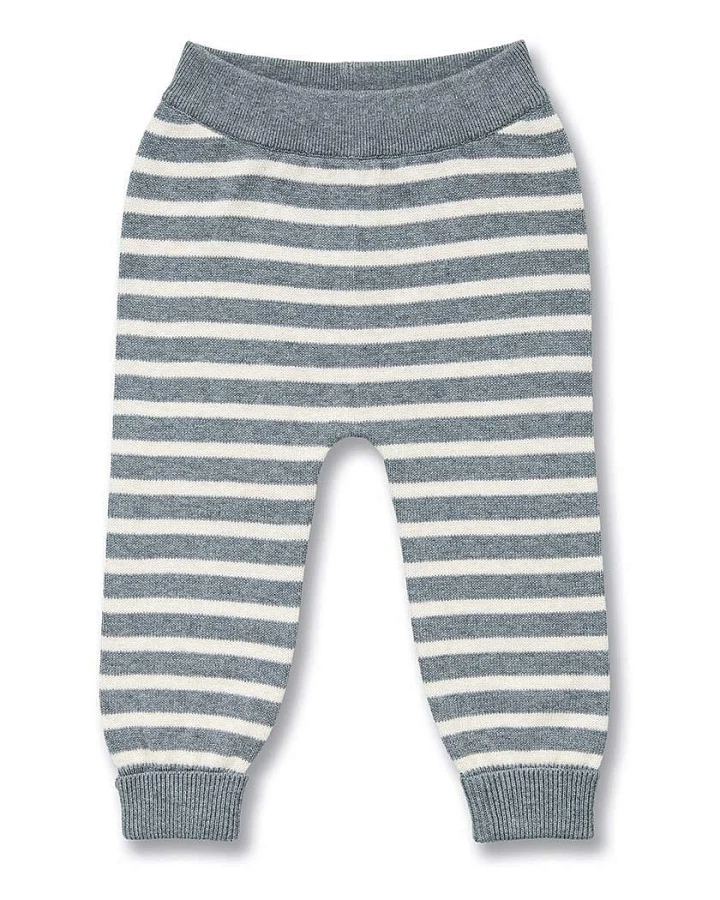 Baby Strickleggings in Anthrazit-Creme geringelt, Modell PABLO