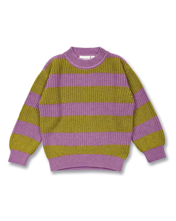 Kinder Strickpullover mit Ringel in Grünteegrün, Modell DELIA