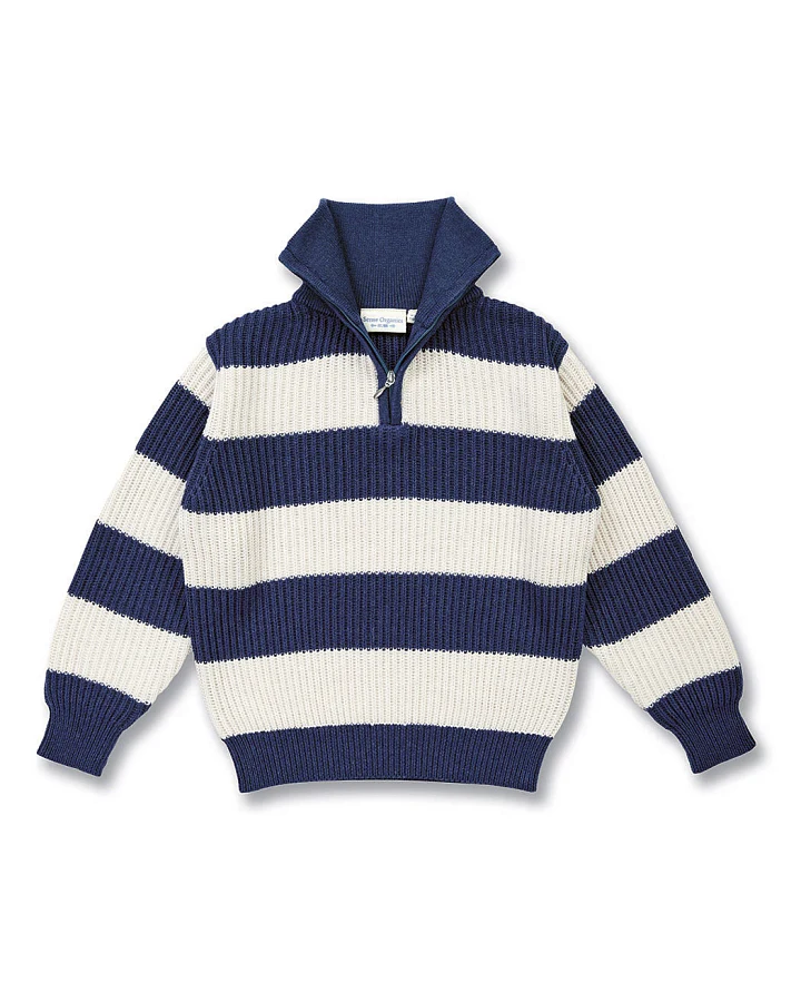 Kinder Strickpullover in Navy-Cremeweiß Melange geringelt, Modell LOORCA