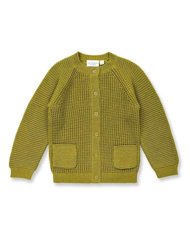 Kinder Strickjacke in Grünteegrün Melange, Modell TULIA
