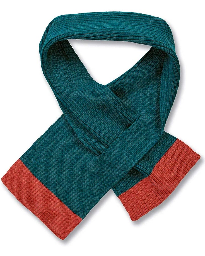 Kinder Strickschal in Dunkelgrün mit Terrakottarot Melange, Modell FRANA