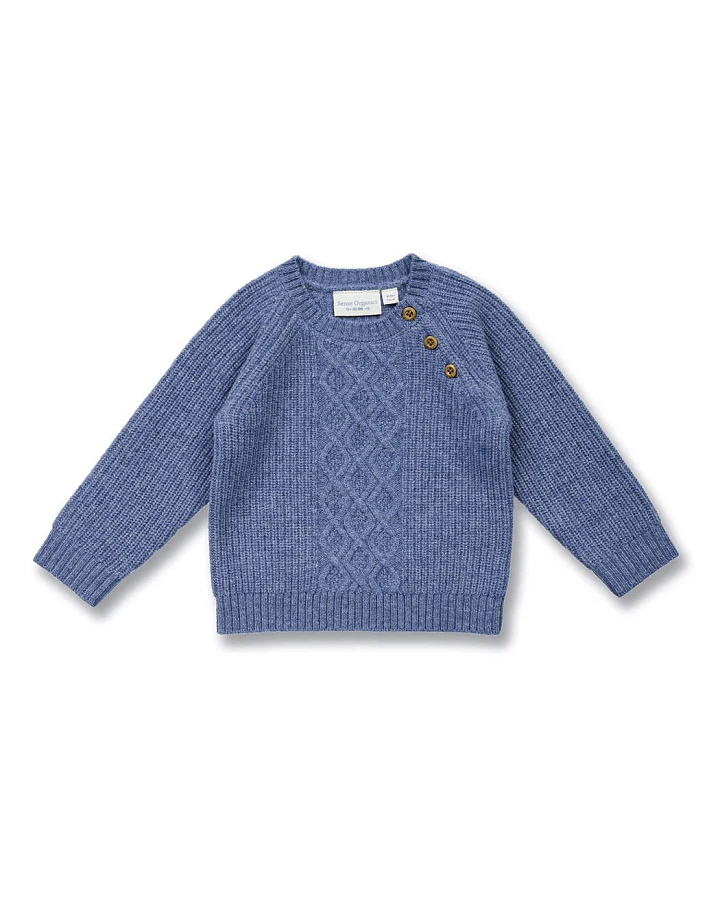 Baby Wollpullover in Denimblau Melange, Modell DIBOO