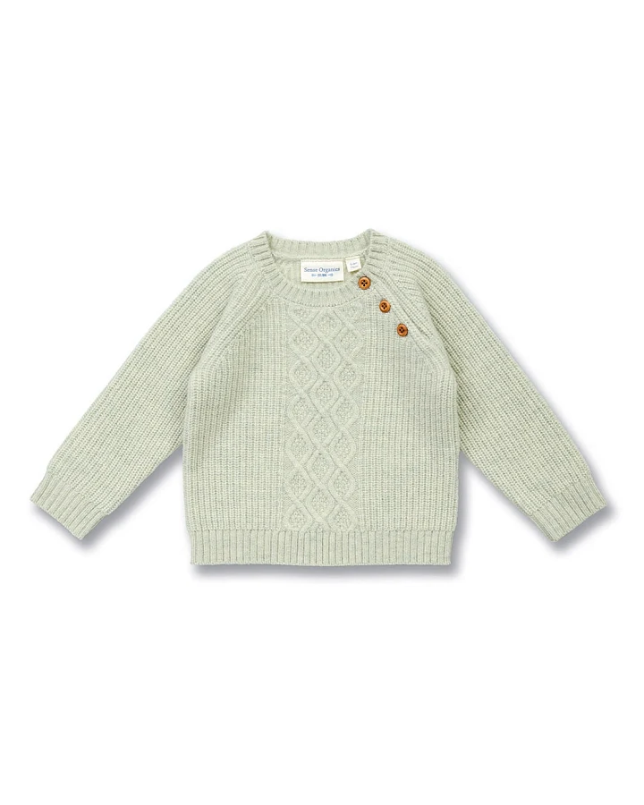 Baby Wollpullover in Lindgrün Melange, Modell DIBOO