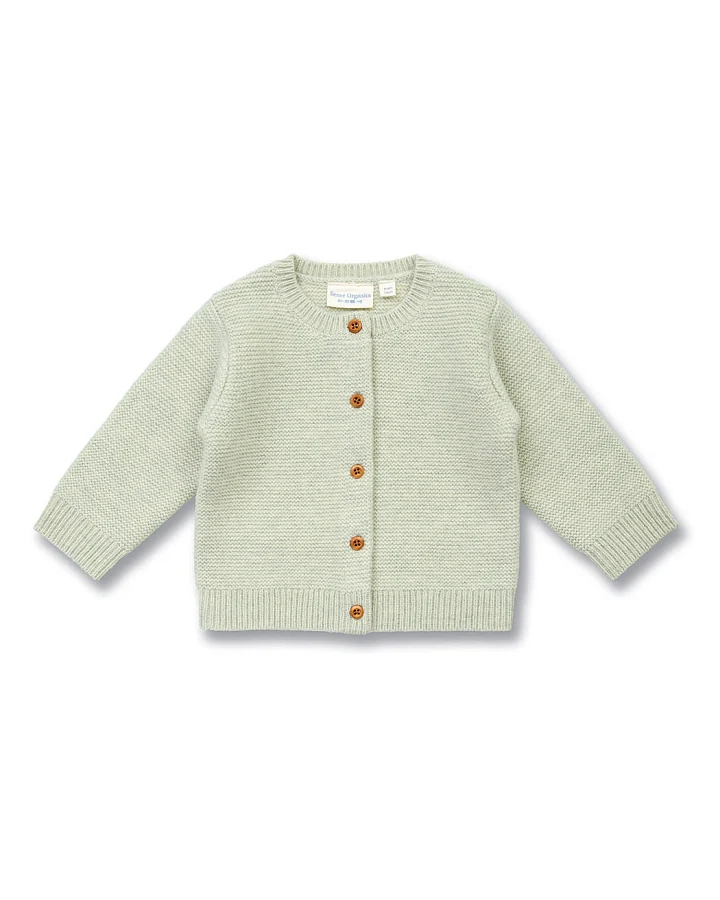 Baby Strickjacke aus Merinowolle in Lindgrün, Modell MARLOO