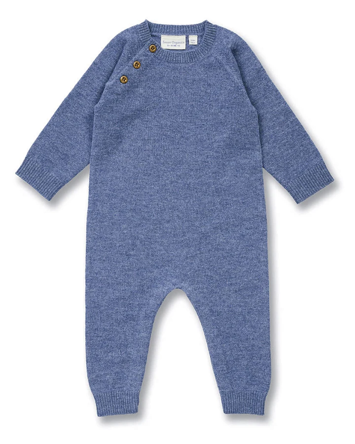 Baby Strampler aus Merinowolle in Denimblau, Modell ESKE