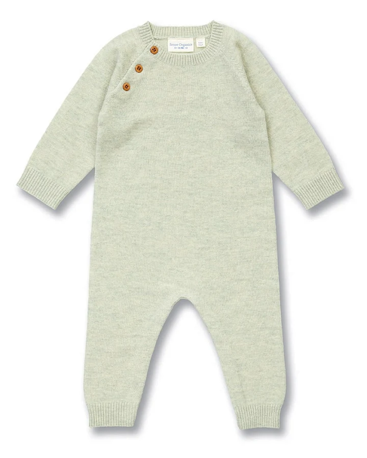 Baby Strampler aus Merinowolle in Lindgrün, Modell ESKE