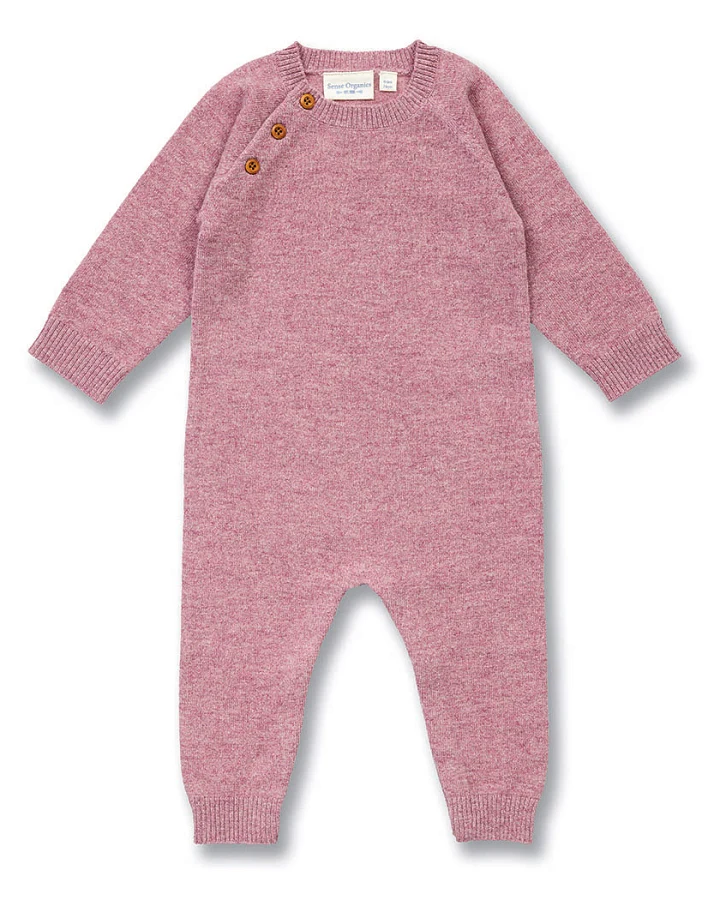 Baby Strampler aus Merinowolle in Mauve, Modell ESKE