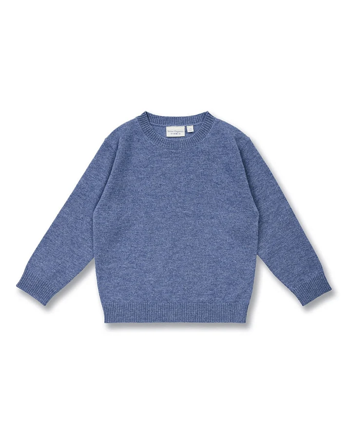 Kinder Strickpullover aus Merinowolle in Denimblau, Modell IKE