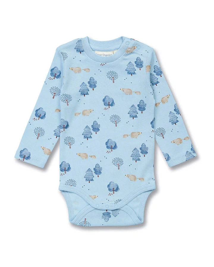 Baby Body mit Wald-Druck auf Hellblau, Modell VARIN