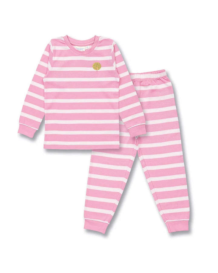 Kinder Schlafanzug in Rosa geringelt, Modell LONG JOHN