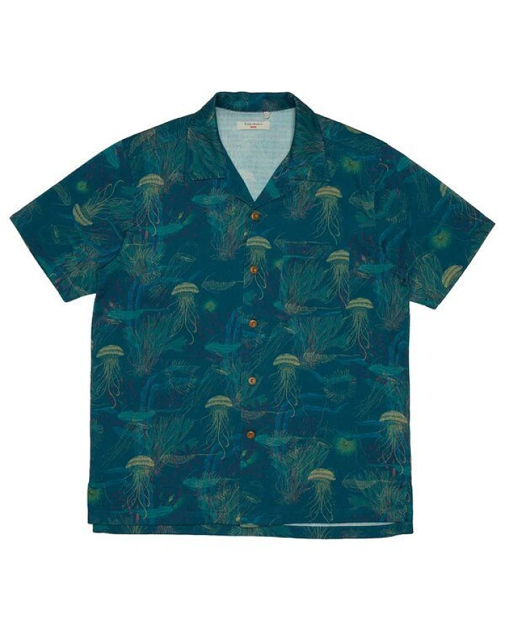 Nudie Jeans Kurzarm-Hemd Arvid Hawaii Deep Sea