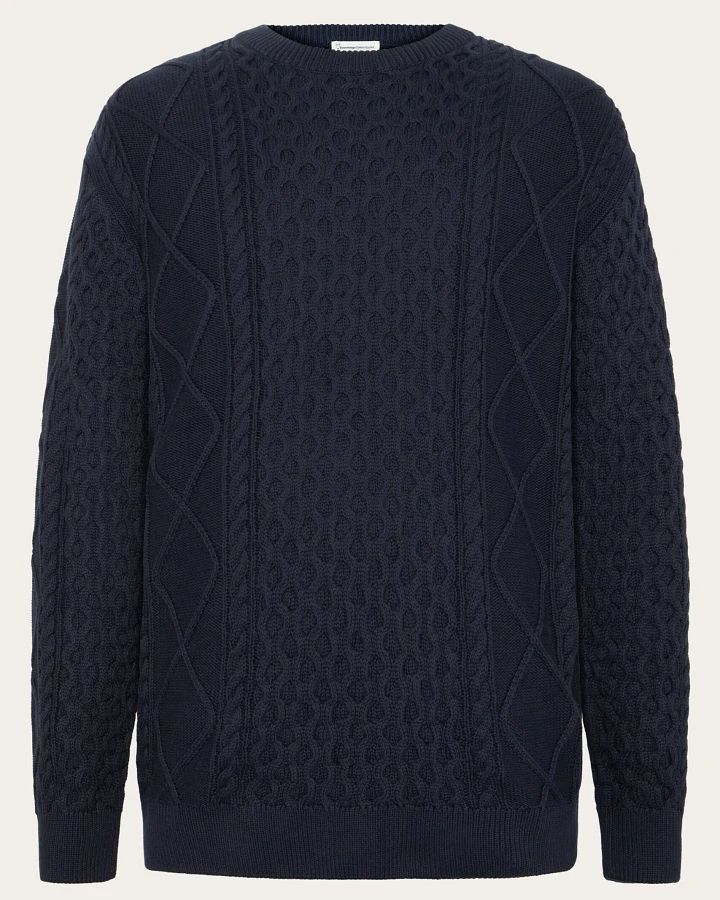 KnowledgeCotton Apparel Herren vegan Strickpullover Cable Night Sky Navy