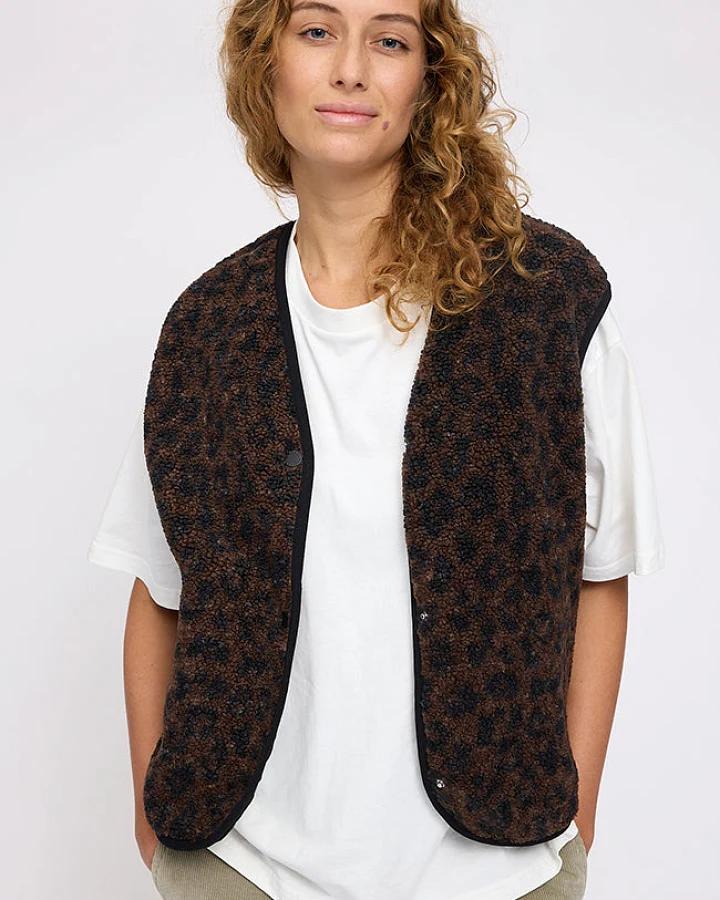 Mazine Damen vegan Weste Sherpa Printed Braun