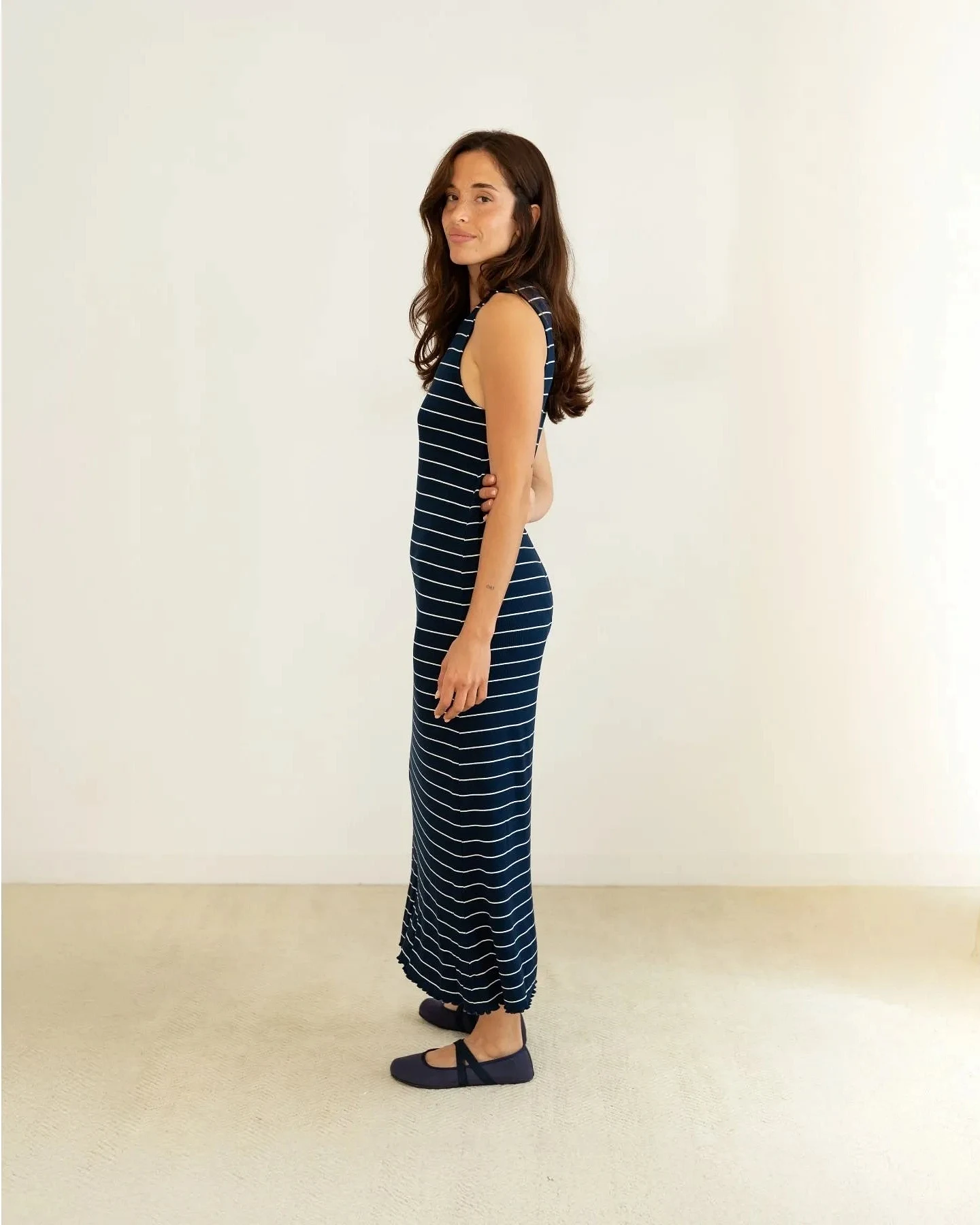 Clotsy Damen vegan Kleid Gerippt Sailor Blau – Ansicht 2