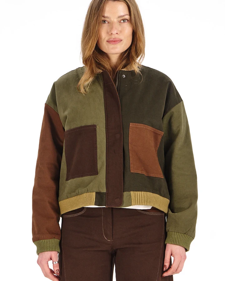 KOMODO Damen vegan Jacke Miki Patchwork Grün/Braun