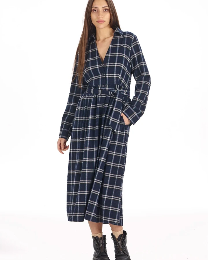 KOMODO Damen vegan Kleid Highland Navy Grün Kariert
