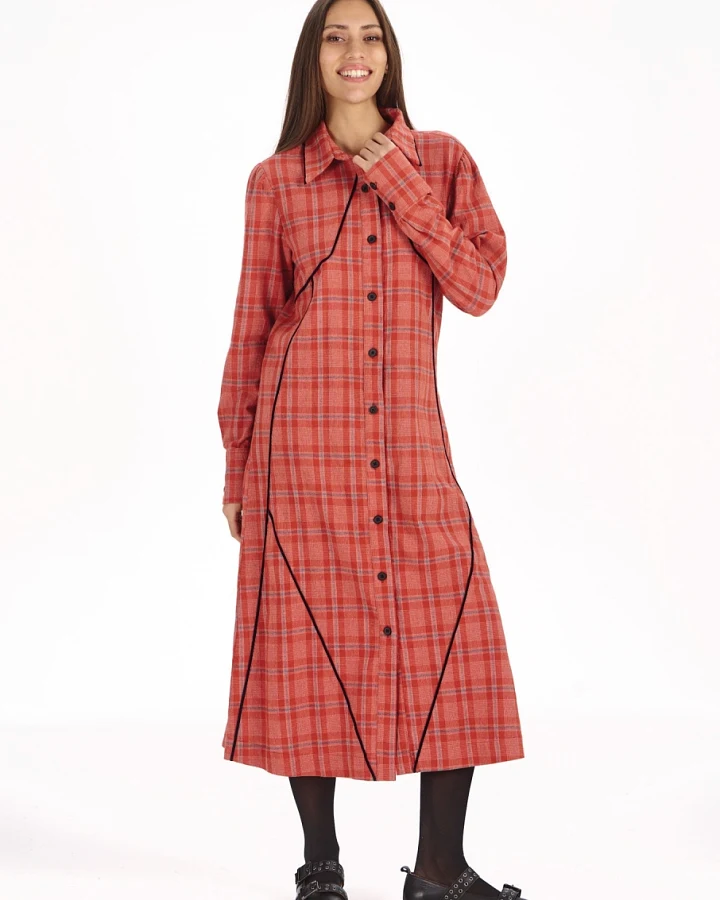 KOMODO Damen vegan Kleid Serina In Rot Mit Karomuster