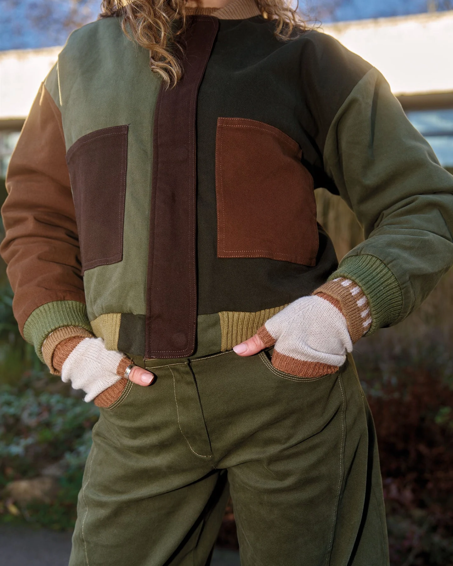 KOMODO Damen vegan Jacke Miki Patchwork Grün/Braun – Ansicht 2