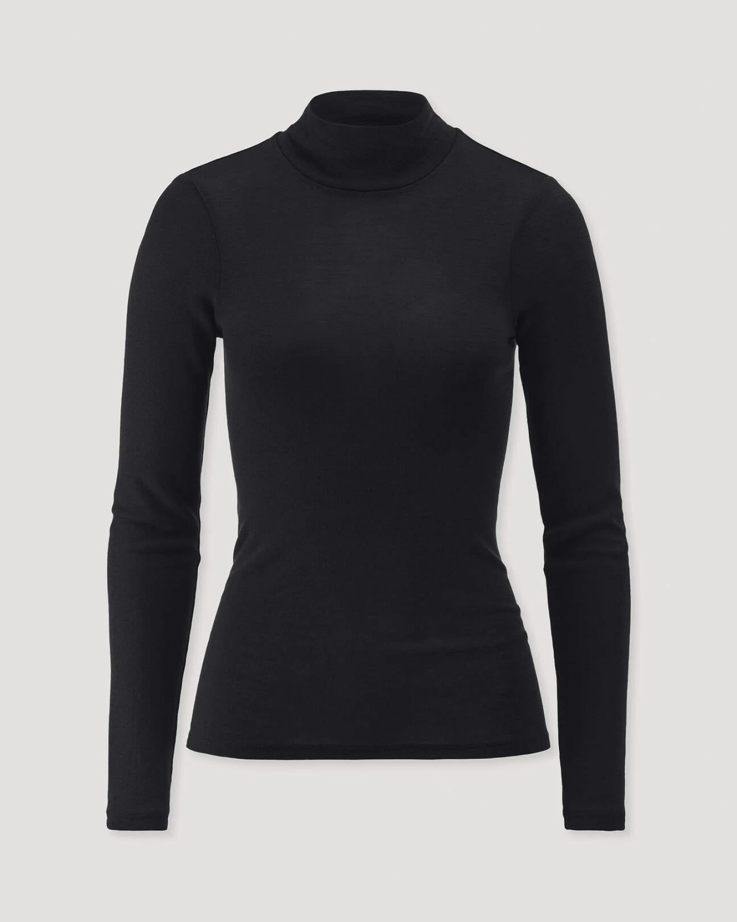 hessnatur Damen Rollkragen-Longsleeve Fitted aus Schurwolle und Seide - schwarz - Größe 46 – Ansicht 4