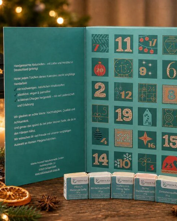 Kleine Auszeit Manufaktur Adventskalender Seifenträume mit 24 Naturseifen - vegan, palmölfrei, handgemacht und plastikfrei